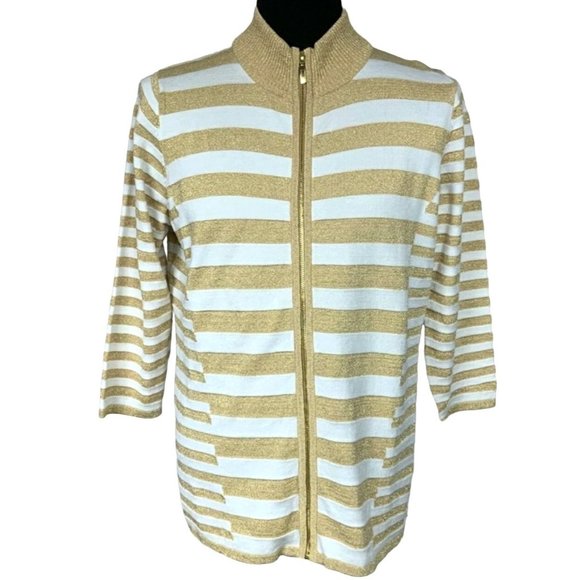 Belldini plus size sweater jacket full zip gold stripe metallic cardigan sz XXL - Picture 9 of 9